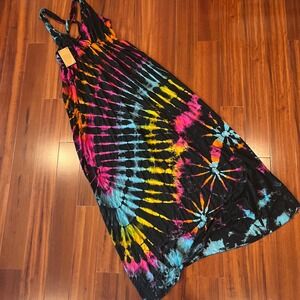 Tie Dye Maxi Dress Boho V-Neck Festival Kathmandu Imports Free Size Stretch New
